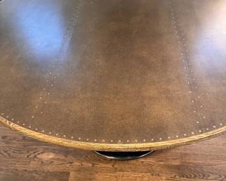 Arhaus Pedestal Dining Table with Wood Top. Measures 55" D x 30" H with 28" Clearance. Photo 4 of 8.
