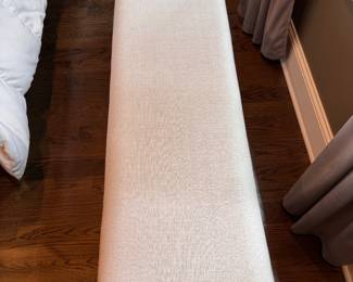 Upholstered Bench with Greek Key Style Stretcher Base. Measures 60" W x 16" D x 20" H. Photo 3 of 3.