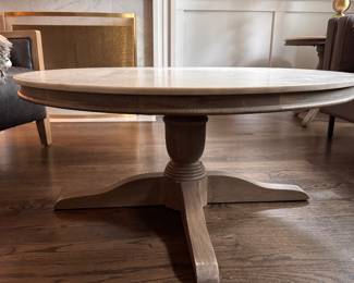 Pottery Barn "Scarlette Style" Round Coffee Table with Marble Top. Measures 39" D x 18" H. Photo 1 of 3.
