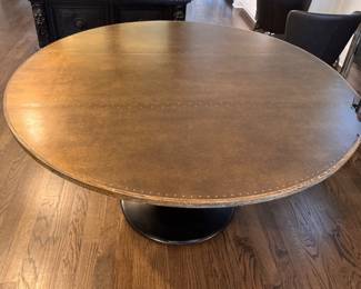 Arhaus Pedestal Dining Table with Wood Top. Measures 55" D x 30" H with 28" Clearance. Photo 2 of 8.