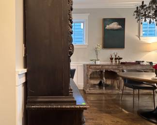 Antique Renaissance Revival Walnut Cabinet with Beveled Glass Doors and Claw Feet. Circa 1900. Measures 55" W x 21" D x 78" H. Photo 2 of 7.
