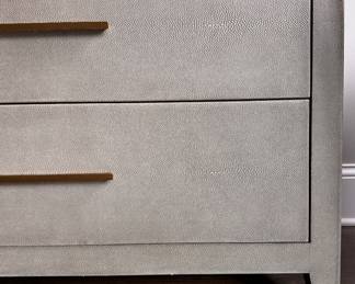 RH Faux Shagreen Graydon Six-Drawer Bureau in Fog with Burnished Brass Pulls. Measures 72" W x 20" D x 36" H. Photo 2 of 5.