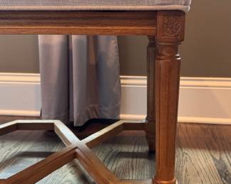 Upholstered Bench with Greek Key Style Stretcher Base. Measures 60" W x 16" D x 20" H. Photo 2 of 3.