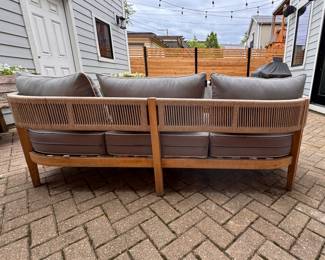 Teak Outdoor Sofa with Nautica Cushions. Photo 4 of 5.