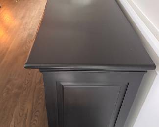 RH 20th C. English Brass Bar Pull 4-Door Sideboard in Solid Ebonized Oak with Brass Handles. Measures 70" W x 18" D x 36" H. Photo 2 of 4.
