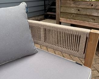 Teak Outdoor Sofa with Nautica Cushions. Photo 3 of 5.