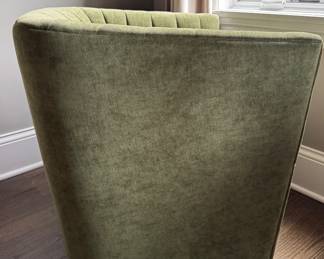 Arhaus Olive Colored Velvet Upholstered Swivel Chair. Measures 30" W x 30" D. Photo 2 of 3.