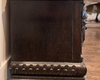 Antique Renaissance Revival Walnut Cabinet with Beveled Glass Doors and Claw Feet. Circa 1900. Measures 55" W x 21" D x 78" H. Photo 3 of 7.