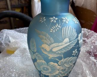 Azure blue satin glass vase