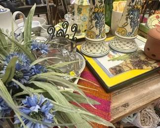 SIGNED CERAMIC AND POTTERY PICTURES, CATTLE STICKS, AND ITEMS FOR YOUR DINING ROOM TABLE OR KITCHEN