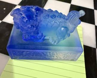 Blue glass signed Fu Dog