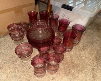 Kings Crown thumbprint sets of glasses and snack plates