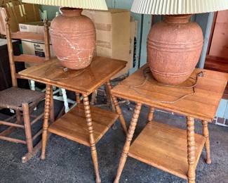 Pair of antique tiger oak side tables