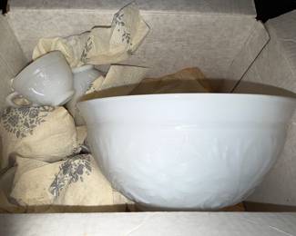 Milk glass punch bowl set 