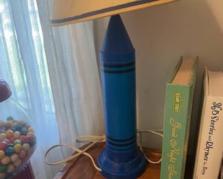 Vintage children's lamp, toys, clothing, and books
