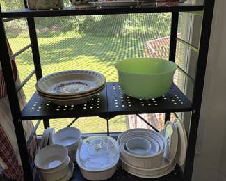 vintage recipe pie plates, Corningware ovenware, Jadeite mixing bowl