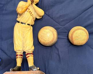 Antique Cardinal Baseball Pitcher RARE Figurine and 2 signed baseballs