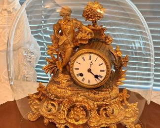 Antique French Gilt Clock with scarce original blown glass dome
