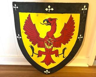 KFF061 Wooden & Canvas Shield W/ Hand Painted Falcon