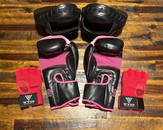KFF021 Leather Boxing Gloves And Punching Mitts Set