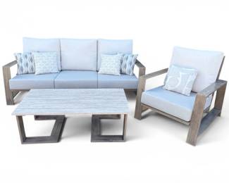 127 OutdoorLoungeSetWoodGrainFinishWovenBackPanels