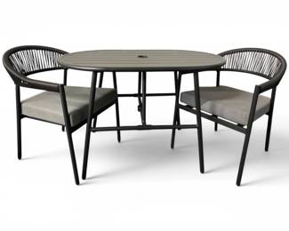 93 3PieceAluminumBistroDiningSetwRopeWrappedChairs