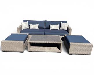 129 4PcRafaelDesignWovenLoungeSetNavyCushionsOttomans
