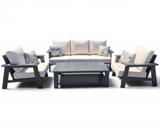 122 DarkGrayAluminumOutdoorLoungeSetSculpturalWovenPanelBacks