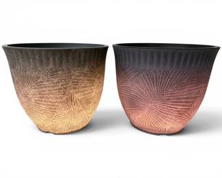 40 HandmadeSolarLightUpCharcoalPlumPalmPlanterPair