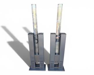 121 PairofOutdoorFireTubePatioHeatersGlassFlameTowers