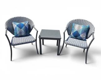 120 3PcWovenPatioSetGrayChairsSideTable