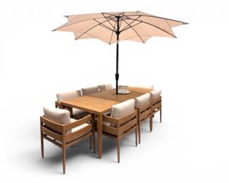 86 9PieceOutdoorDiningSetwTiltingUmbrella8CushionedChairs