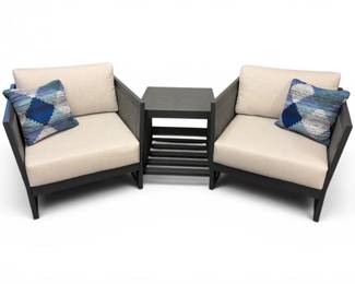111 3PcOutdoorLoungeSetwSunbrellaCushionsWovenFabricPanels