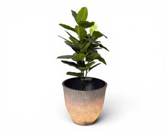 104 SolarLightUpGrayResinPlanterwFauxTropicalPlant41Tall