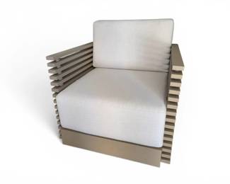 103 OutdoorSlattedAluminumSwivelLoungeChairwSunbrellaCushions