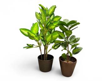 90 PairofFauxTreesinTexturedResinPlanters