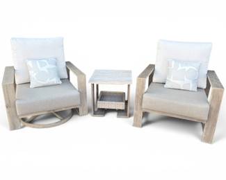 128 3PcWoodGrainAluminumSeatingSetSwivelChairTable