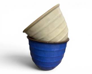 92 PairofLargeHandmadeResinPlantersBlueCreamGlazed
