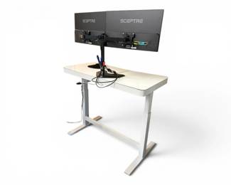 159 ElectricHeightAdjustableGlassTopDeskwDrawerWirelessCharger