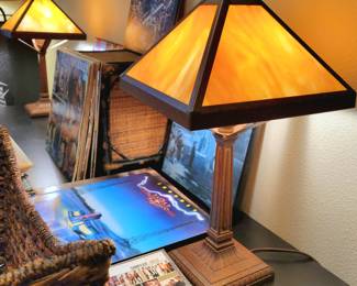 Slag Glass Lamp Pair