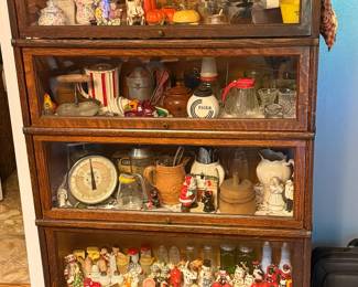 Very Old Antique Globe Wernicke Oak Sectional (Barrister) Book Cabinet Loaded with Vintage and Antique Items