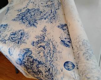 4 Yards of Blue Toile Fabric
