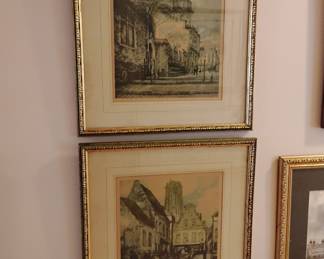 Pair of Antique Signed Lithographs