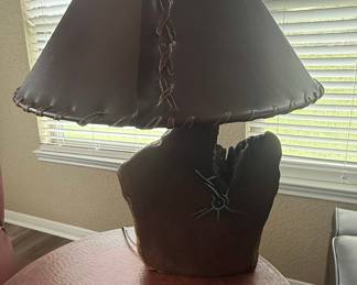 Rustic Wood and Leather Table Lamp