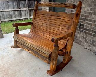 Log Glider Bench with Cup Holder