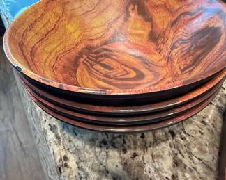 Set of 5 Melamine Serving Bowls with Marbled Wood Grain Pattern