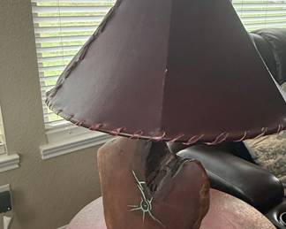 Rustic Wood and Leather Table Lamp
