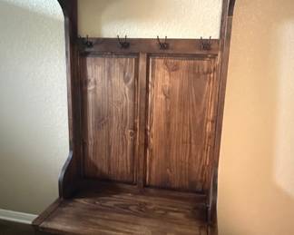 Rustic Solid Wood Hall Tree with Storage Bench