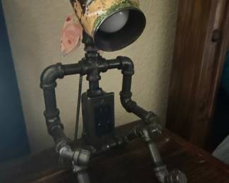 Steampunk Industrial Pipe Robot Lamp