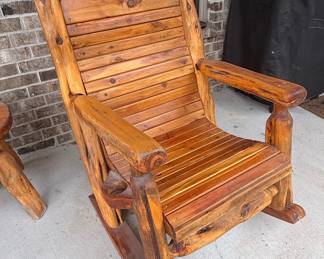 Cedar Log Rocking Chair with Cup Holder